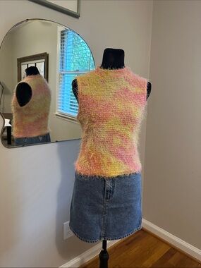 Fuzzy Pastel Sleeveless Top - Pink & Yellow